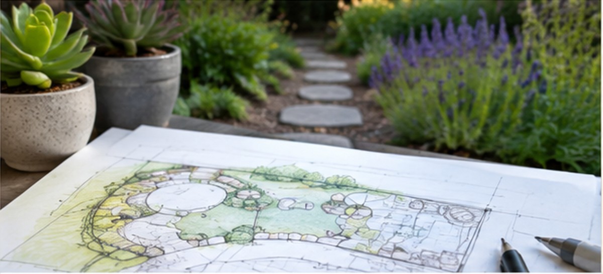 Custom landscape design plan with lush planting and hardscape layout